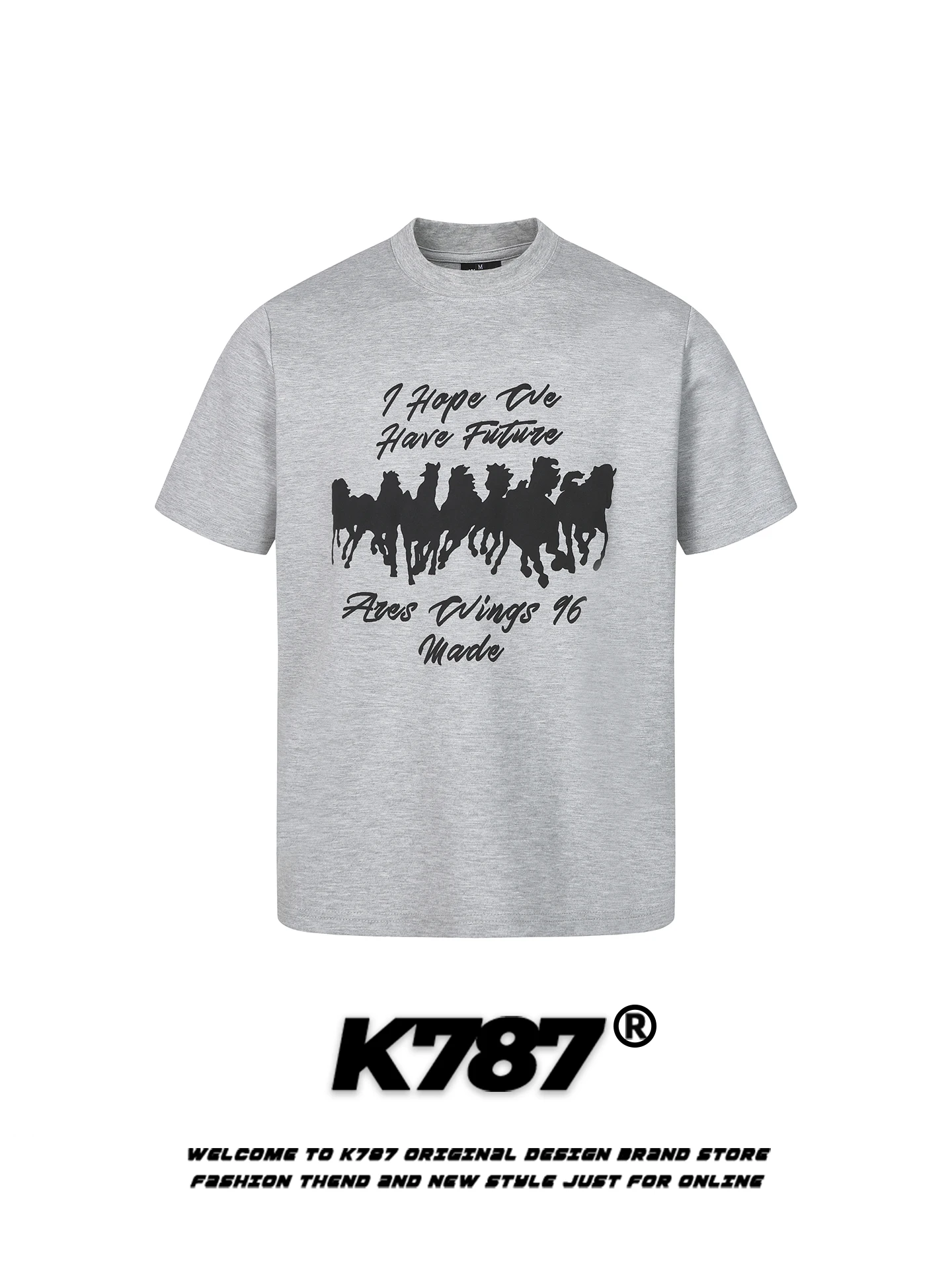 

Футболка K787 в американском ретро-стиле с принтом, свободного кроя, повседневная, модная, летняя, для пар, с круглым вырезом