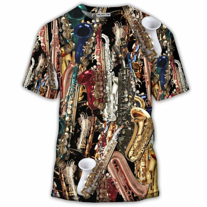 Musical Instruments Full Printed Pattern T Shirt Men's Retro Street Crewneck T Shirts Harajuku Personality 2025 New Popular Tee