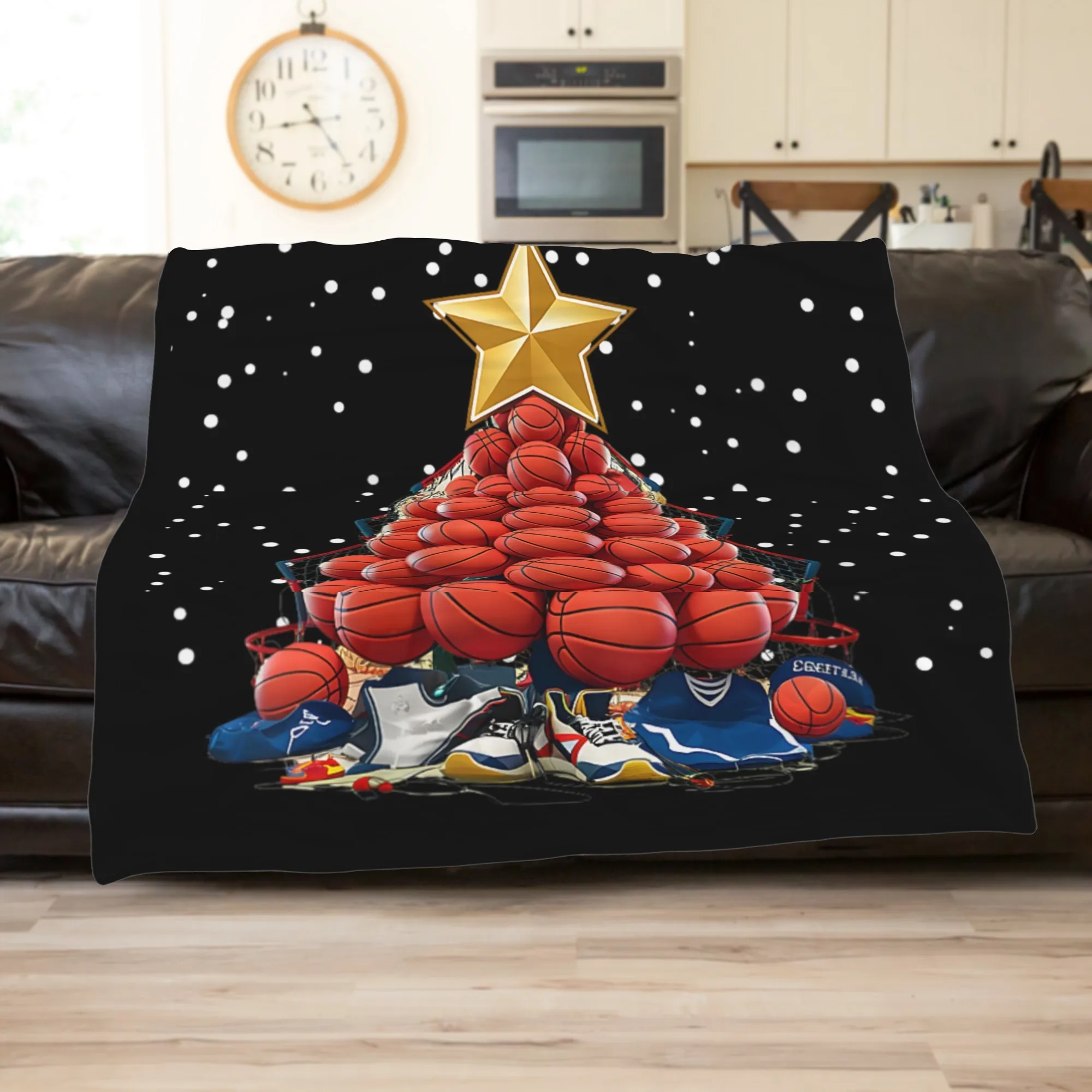 بطانية الفانيلا العصرية على طراز شجرة الكريسماس لكرة السلة ناعمة ودافئة، مثالية للأرائك والأسرة والمكاتب والسفر #3