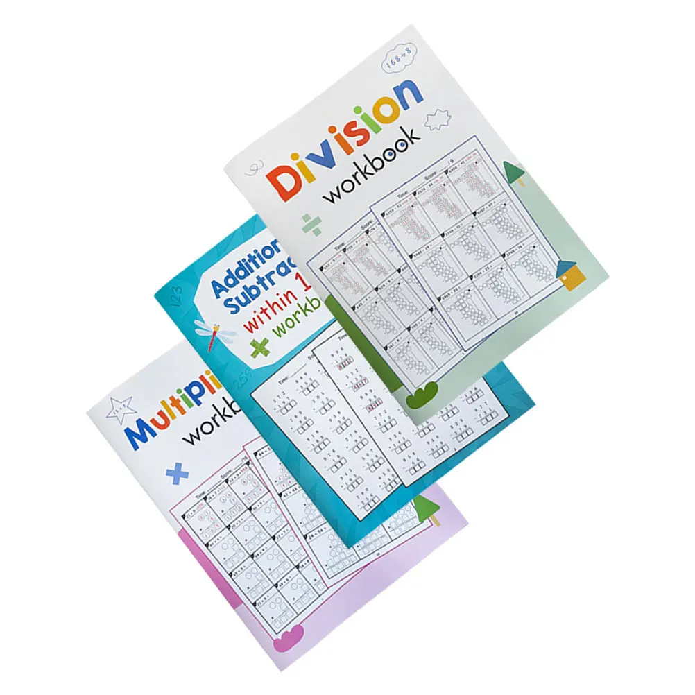 

3Pcs Mathematics Practice Workbook for Kids Multiplication Division Exercises Difficulty Daily Learning Classroom