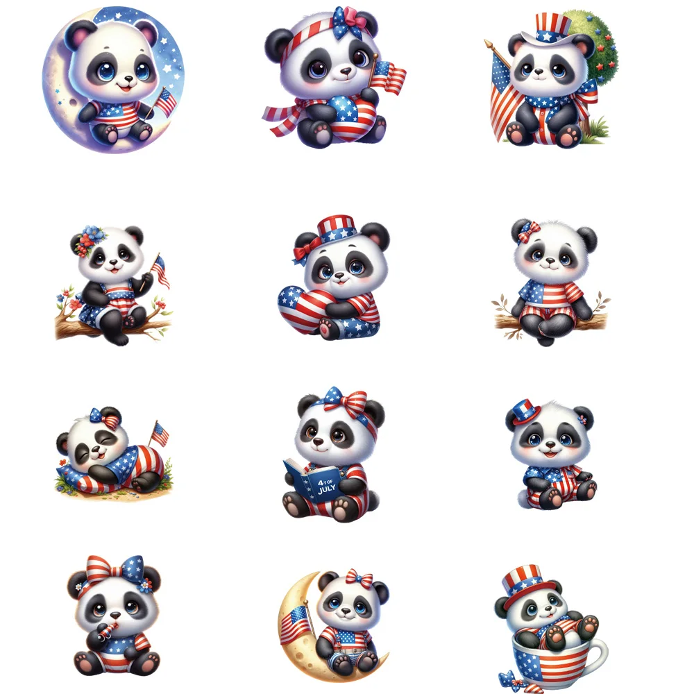 

12 peice panda Heat Transfer DIY for Bag Clothes Iron on Transfers T Shirt Thermo Stickers Personalised Tops Patch Floral