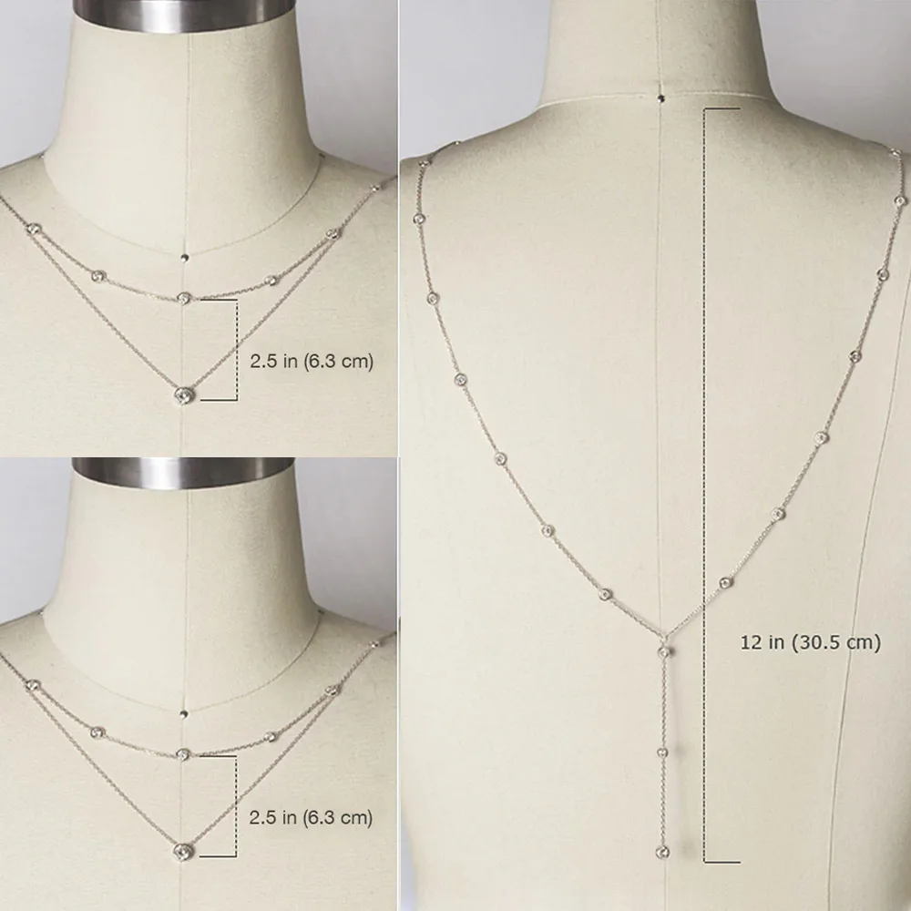 Round Crystal Long Drop Bridal Back Necklace Wedding for Women Fashion Sexy Rhinestone Body Chain Necklace Prom Party Jewelry