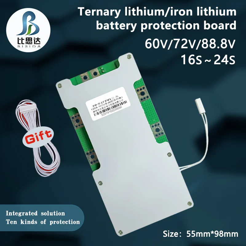 Bisida 20S 72V BMS lithium ion charging protection board 50A/80A/100A/120A with balance, temperature monitoring for battery pack