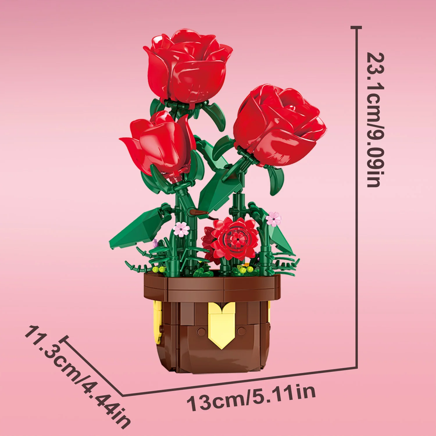 307PCS Rose Potted Plant Building Block Flower Model Puzzle Toys Sets New Year Christmas Birthday Gifts