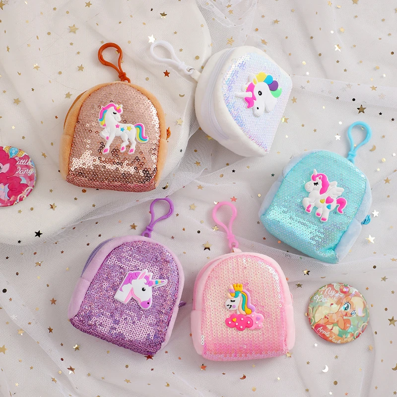 Sparkling Unicorn Wallet for Girl Children Cartoon Cute Mini Hanging Bag Purse and Handbag for Women Carteras Mujer Кошелек 2024