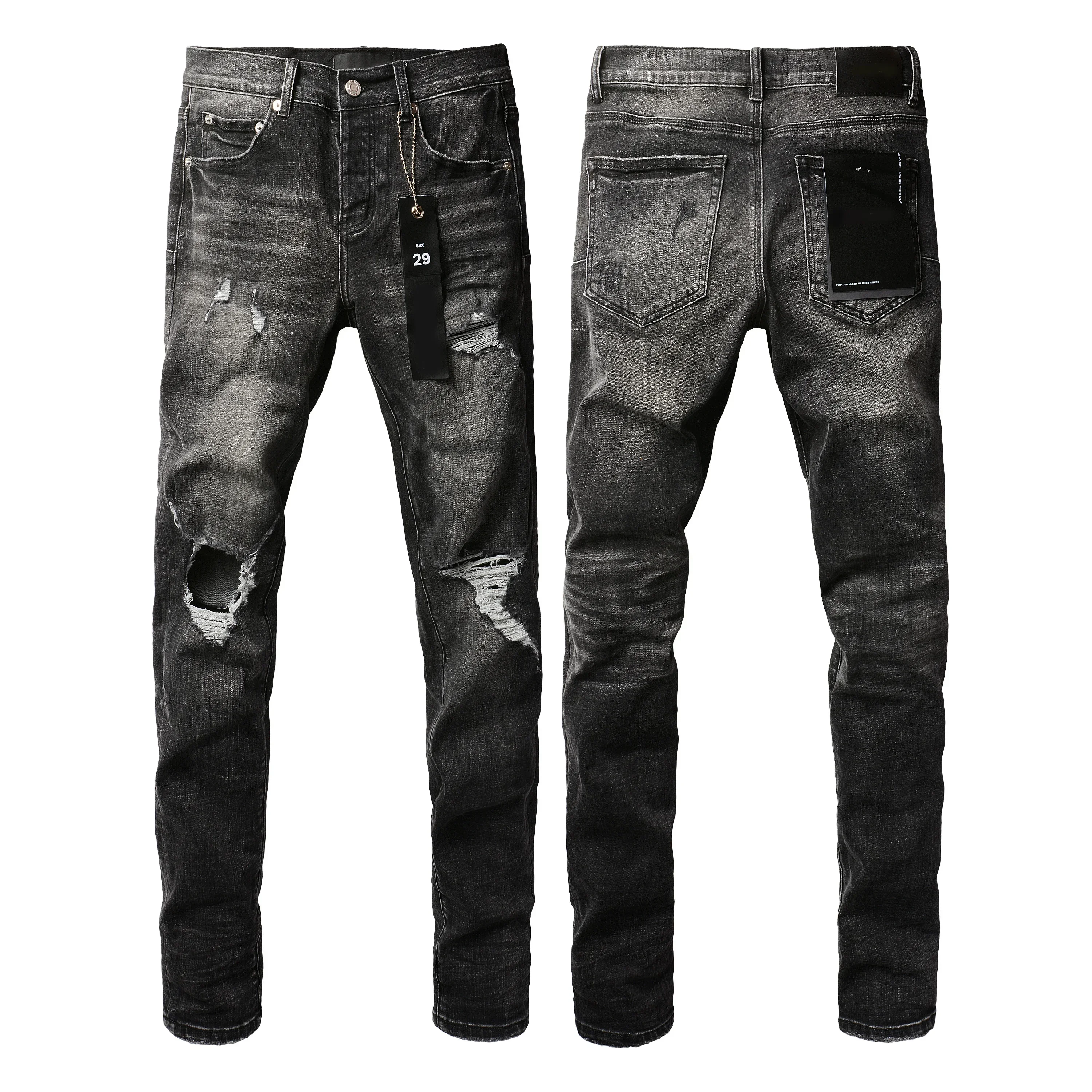 Top quality 2024ss New Purples jeans Men Fashion brand High street paint distressed Repair Low Rise Skinny Denim pants