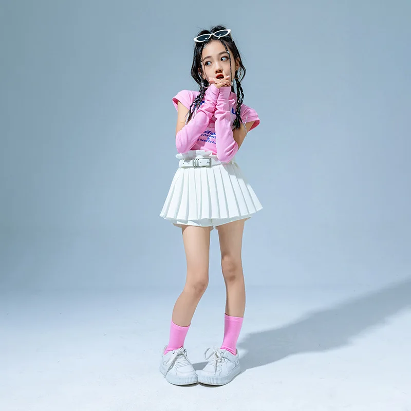 Cute Fashion Cotton T Shirt Children Ballroom Dancewear Hip Hop Skirt Costumes for Girls Jazz Dancing Clothes Street Dance Wear