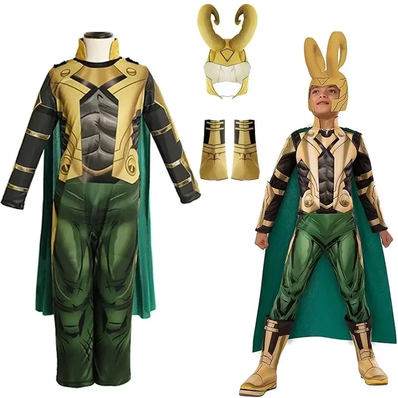 The Avengers Kids Boys Loki Cosplay Costume Halloween Superhero Cosplay Jumpsuit  Birthday Party Clothes Stage Costumes