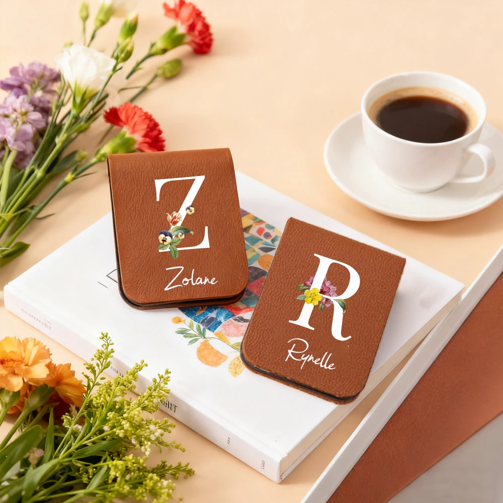 1 قطعة المرجعية المغناطيسية مع اسم مخصص ، الإشارات المرجعية مع الاسم وتصميم زهرة ، الحروف الأبجدية A-Z مع إغلاق مغناطيسي ، هدية لها #5