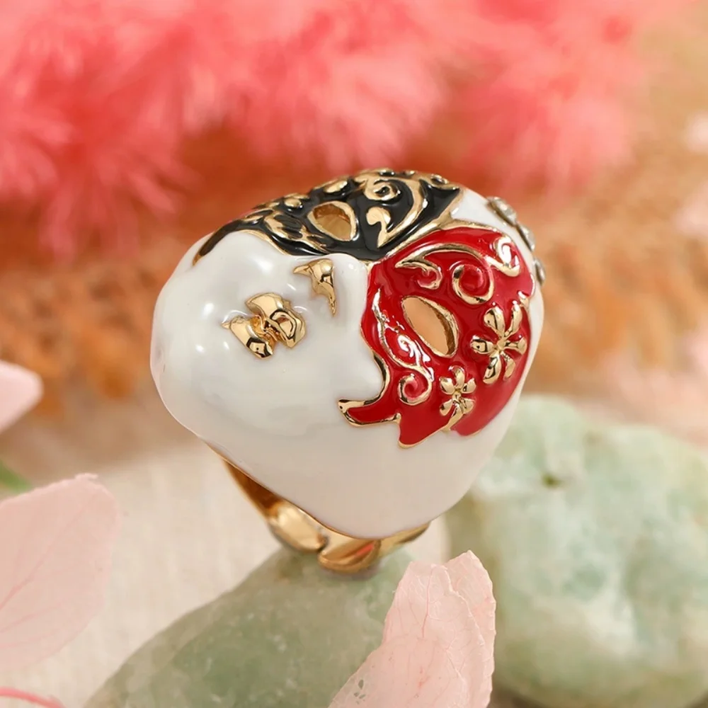 Neue geometrische glasierte Maske mit verstellbarem Ring, einzigartiges Temperament, modische Kreativität, übertriebener Schmuck im chinesischen Stil, Geschenk – Detail 1