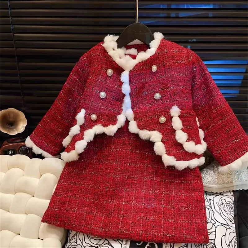 

TOY-New Girls' Winter Fashion Red New Year Outfit Two-Piece Set for Kids
