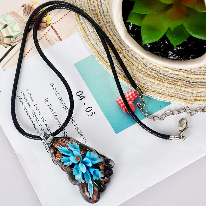 New Jewelry Handmade Murano Lampwork Glass Flower Pendant Fit For Necklace Gifts Fish  Foot Shape