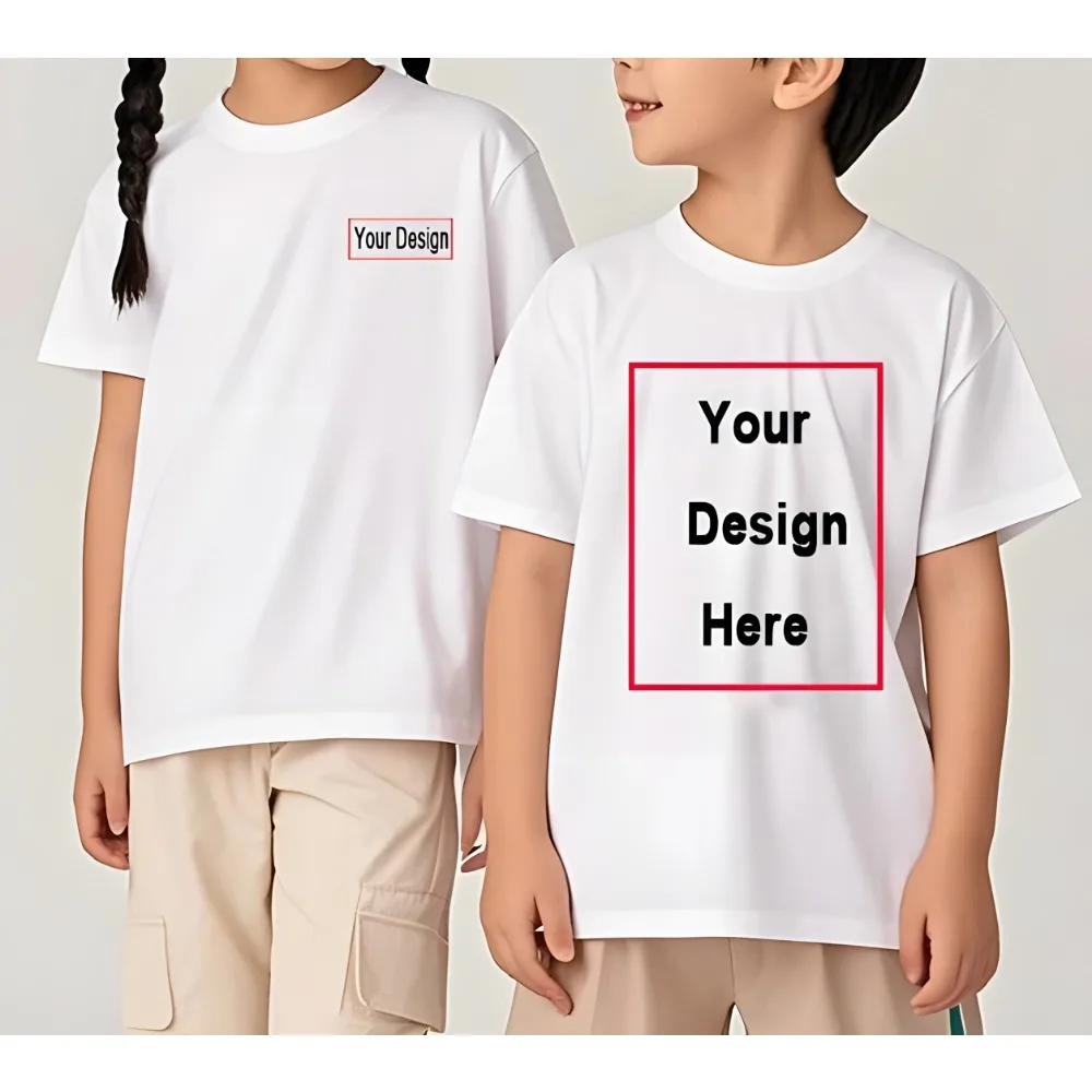 the Best Gift for Boys and Girls 2025 Free Customized Front and Rear Logo Children's Cotton T-shirt,
