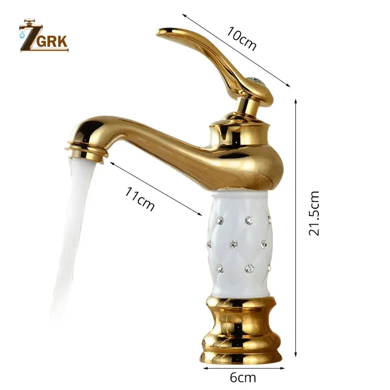 ZGRK Basin Faucets Golden Bathroom Sink Faucet Creative Design Crystal Deck Mounted Hot and Cold Water Single Hole Mixer Taps