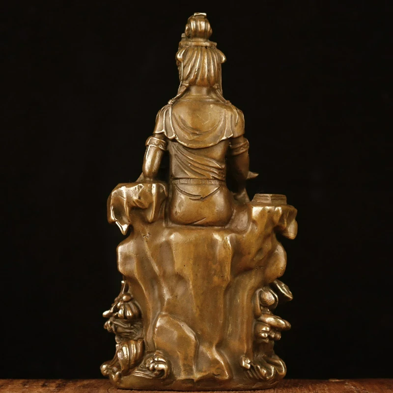 Antique Bronze Carving Lotus Leaf Sitting Dragon Guanyin Figure Buddha Statue Home Decoration Creative Gifts Crafts Ornaments