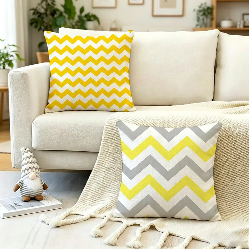 IIkat Wave Patterns Cushion Cover Anti-dustmite Pillowcase Invisible zipper silky short plush Sofa cushion cover