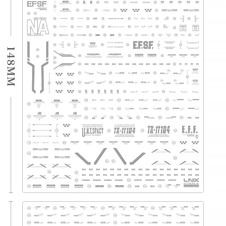 LNX Fluorescent Waterslide Decals For HG 1/144 TX‑FF104 Alyzeus Mass‑Production Nu Mecha From Hathaway Hobby Model Accessories view 3