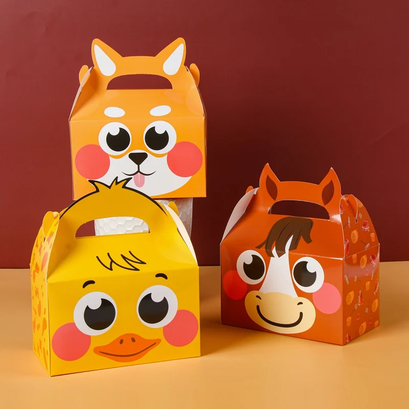 8Pcs/lot Jungle Animal Candy Box Cow Sleep Dog Duck Gift Box Portable Hanging Biscuit Packing Boxes Farm Birthday Party Favors