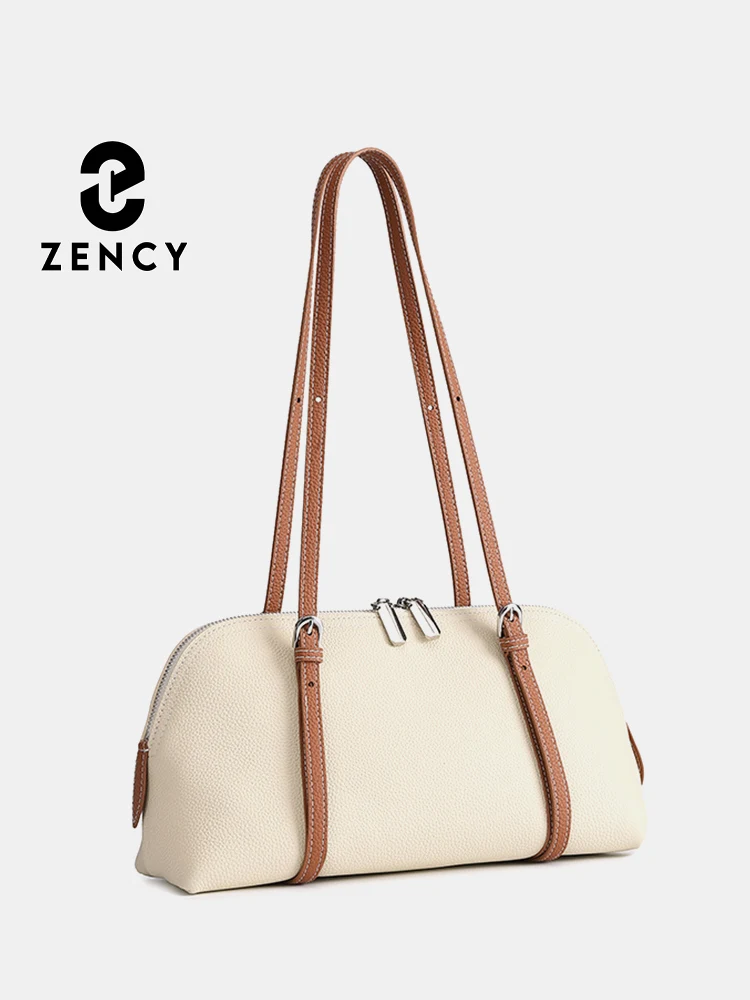 Zency Women's Genuine Leather Underarm Bag Simple Fashion Bags Luxury Double Straps Shoulder Handbag Roomy Crossbody for Work