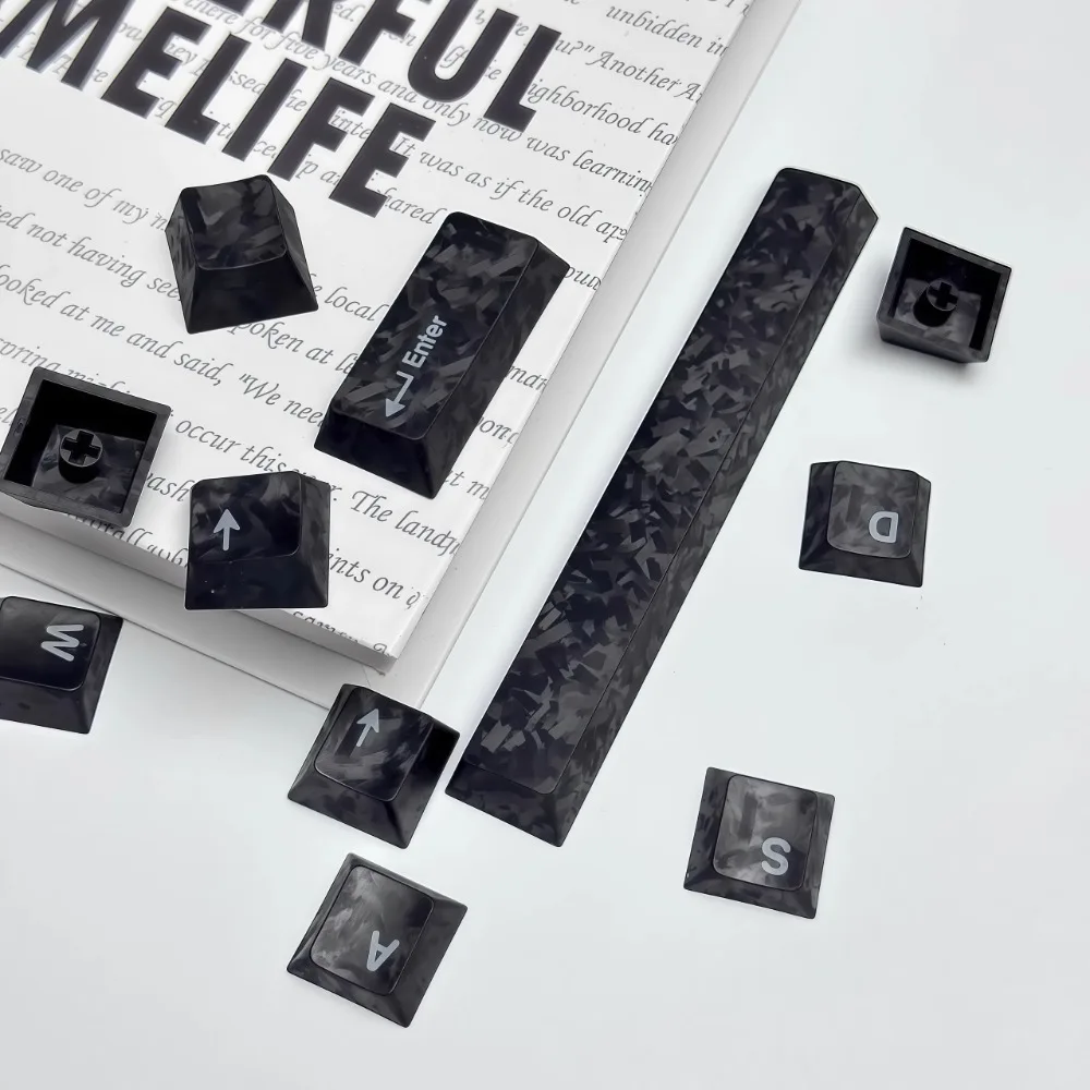 

Набор клавишных колпачков из углеродного волокна, 11 клавиш, персонализированная крышка для ПК, игровая клавиатура с вишневым профилем для механической клавиатуры