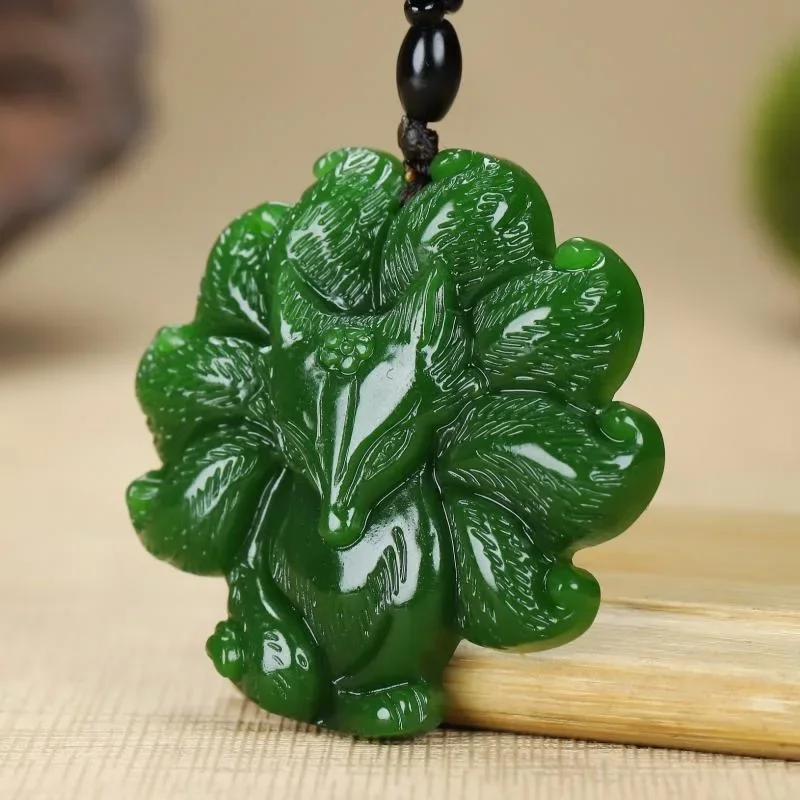 Green Jade Fox Pendant Necklace Real Designer Fashion Accessories Amulet Talismans Gift Women Natural Stone Luxury Charm Jewelry