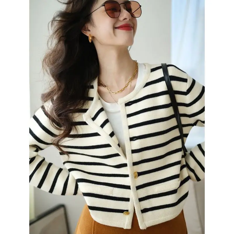 Faionable ort سترة مشغولة من الصوف للنساء شريط نمط صغير Fraance Sle الخريف جديد وصول Ele معطف للسيدات سترة #4