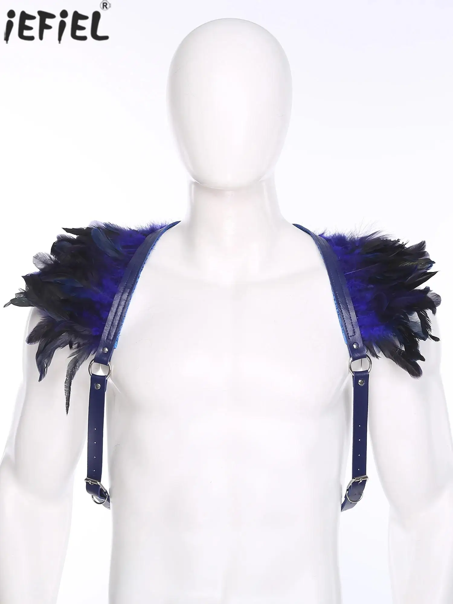 

Men Women Cosplay Gothic Feather Epaulets Chest Harness Adjustable Body Belt Singer Dance Costume Accessory Shoulder Harness