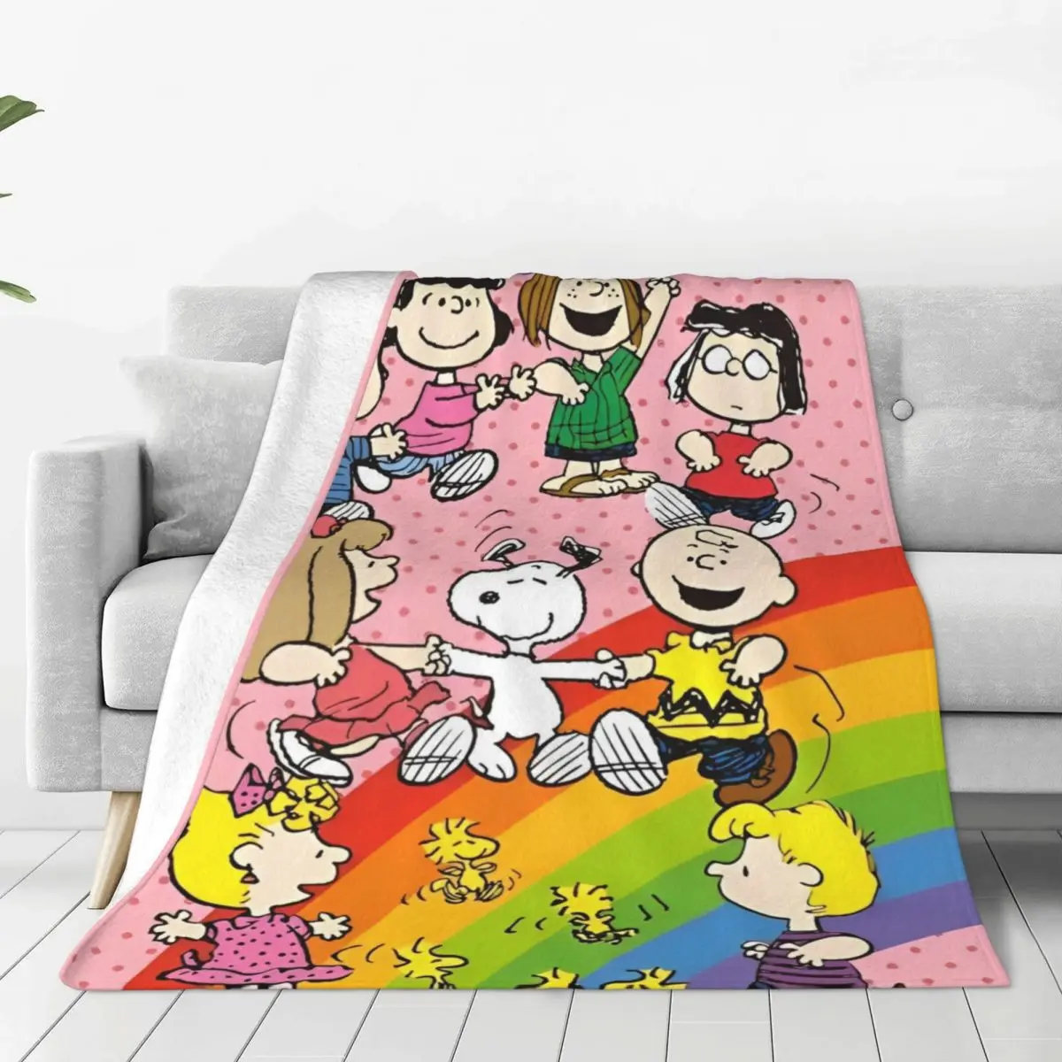 Warm Blanket Picnic Snoopy With Friends Throw Blanket Flannel Bedspread For Living RoomNovelty Sofa Bed Cover