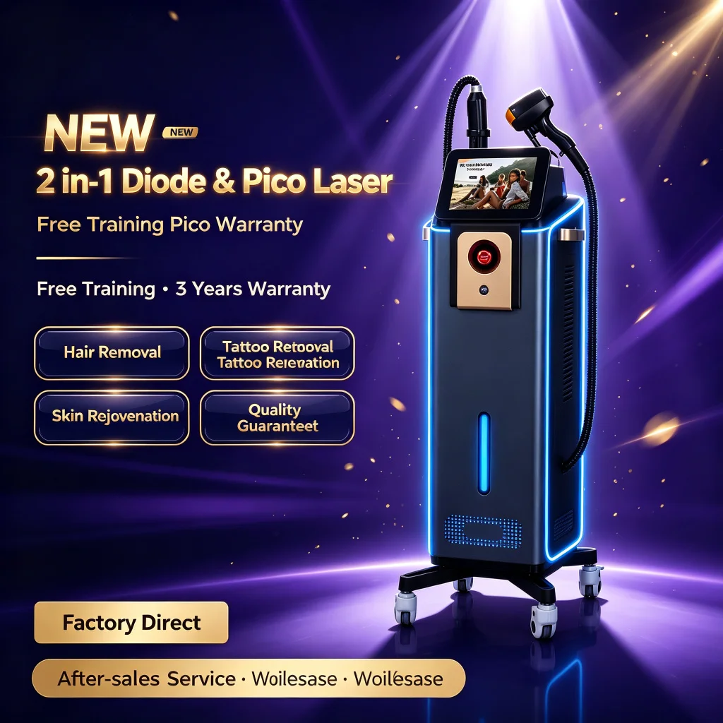 Multi-Function 2-in-1 Laser Device, 808nm Diode Hair Removal + Picosecond Tattoo Removal, 6 Adjustable Wavelengths