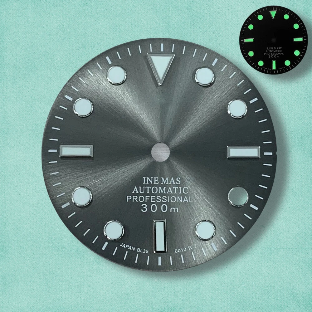 28.5 مللي متر S شعار SUB أمة الله الهاتفي صالح NH35/NH36 الحركة اليابانية الأخضر مضيئة ساعة عالية الجودة تعديل الملحقات