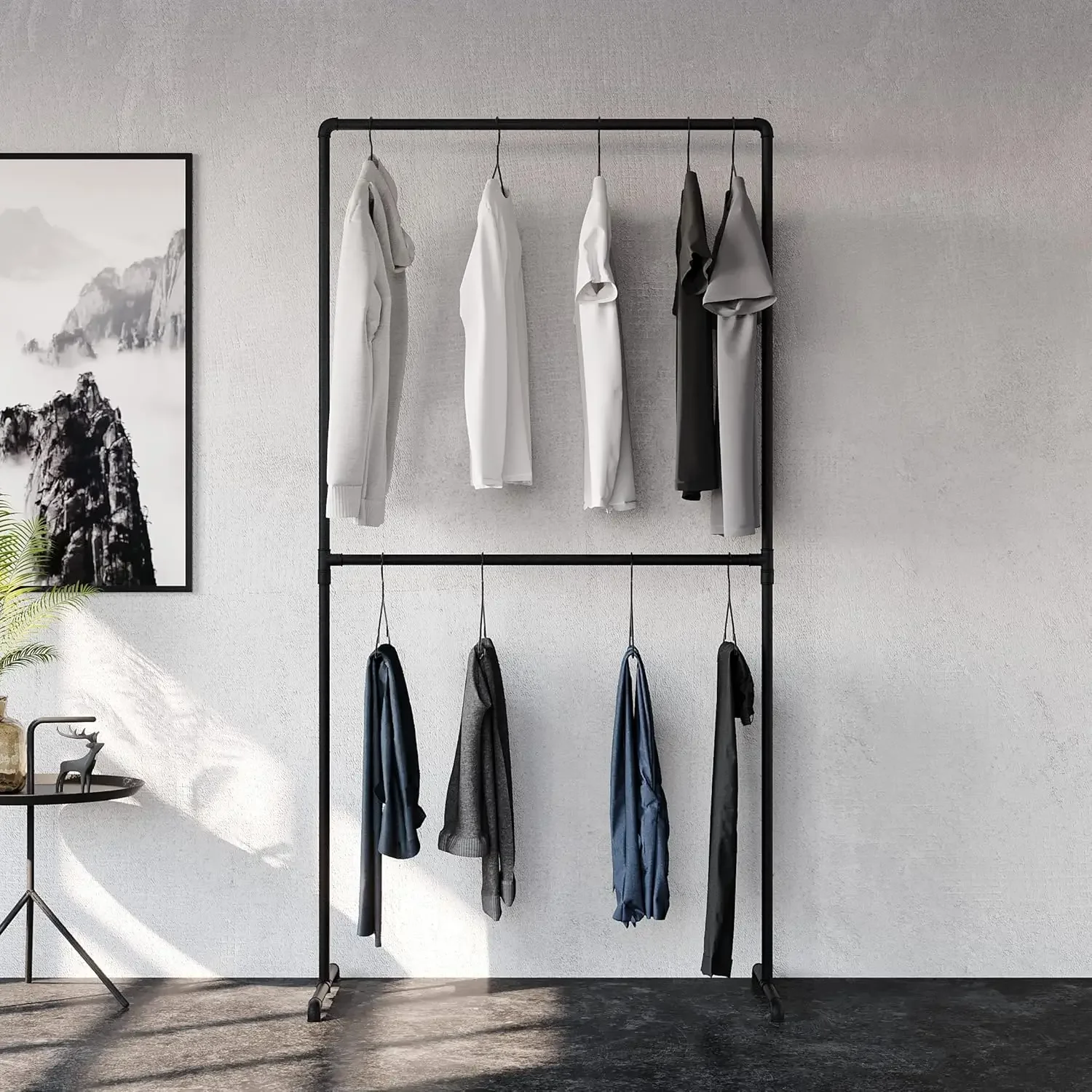 Industrial Design garment rack - LAS- freestanding Coat Rack for Walk-In Wardrobe Wall I Clothes Rack Made of Black Sturdy