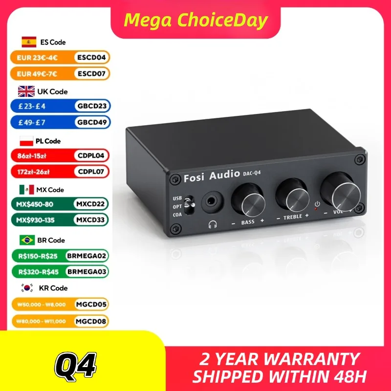 Fosi audio q4 mini estéreo usb gaming dac & amplificador de fone de ouvido adaptador conversor de áudio para casa/desktop alimentado/alto-falantes ativos