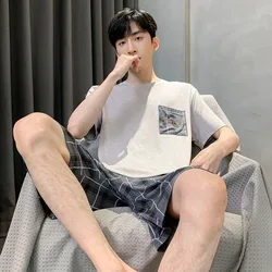 New Spring Summer Men's PajamasComfortable loose and stylish Modal Short-Sleeved Shorts Set Boys Casual Pajamas Homewear Set