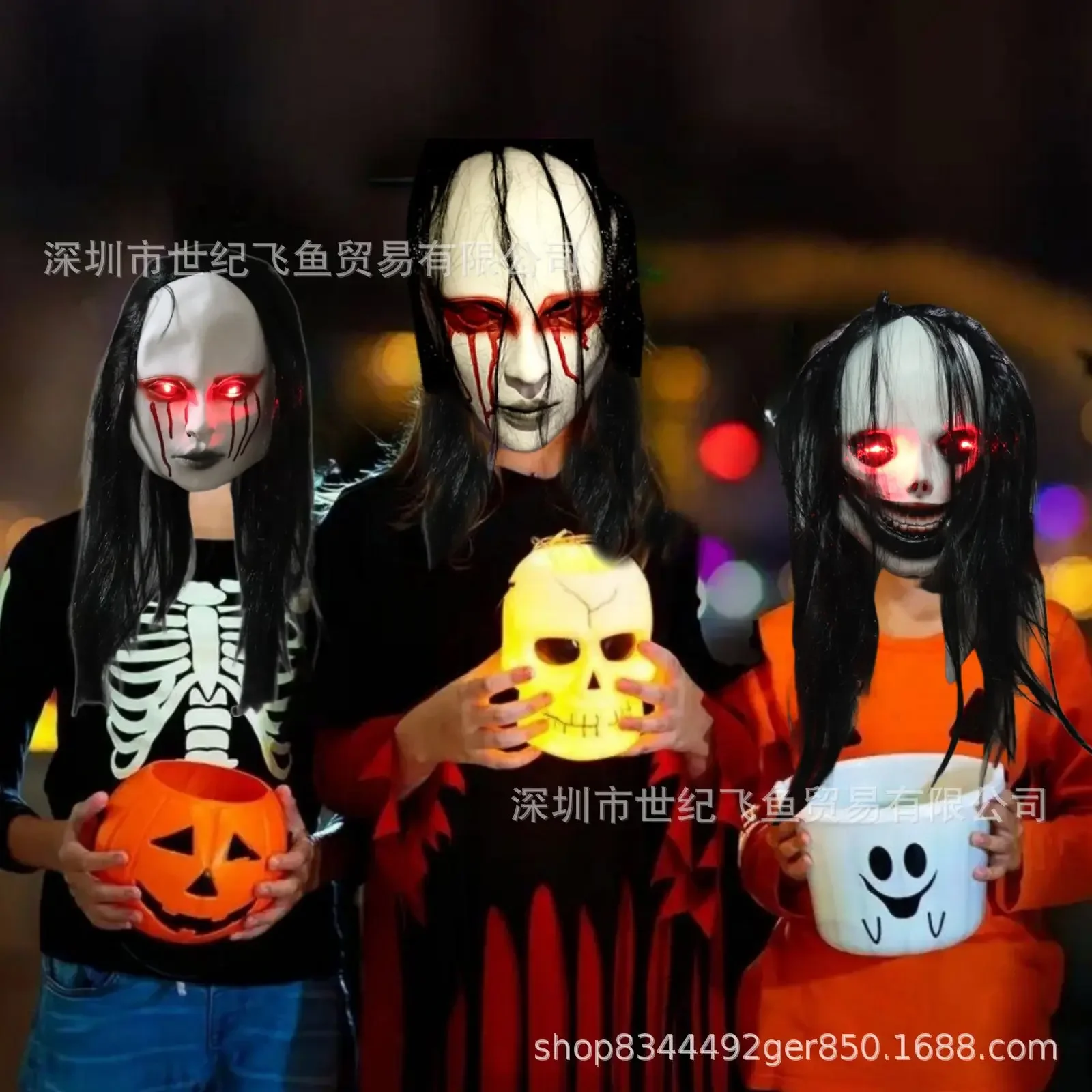 2025年ハロウィンホラー鬼面マスク、光る目、怖い血まみれの悪魔のフード、脱出、お化け屋敷の小道具、怖いコスチューム＆アクセサリー