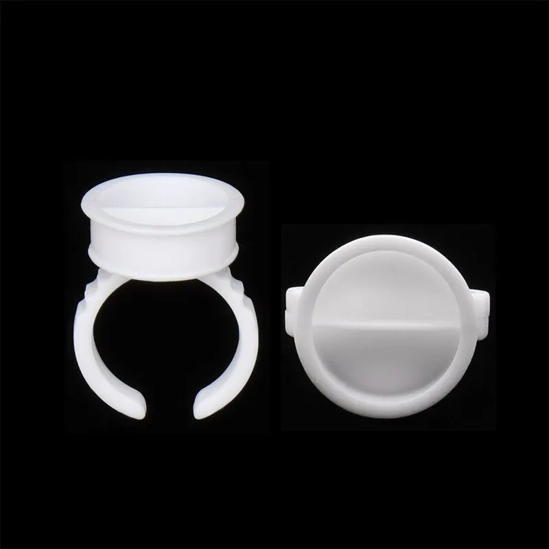 100pcs Disposable White Glue Holder Ring Adhesive Pallet For Eyebrow Tattoo Pigment Eyelash Extension Container Ring Cup