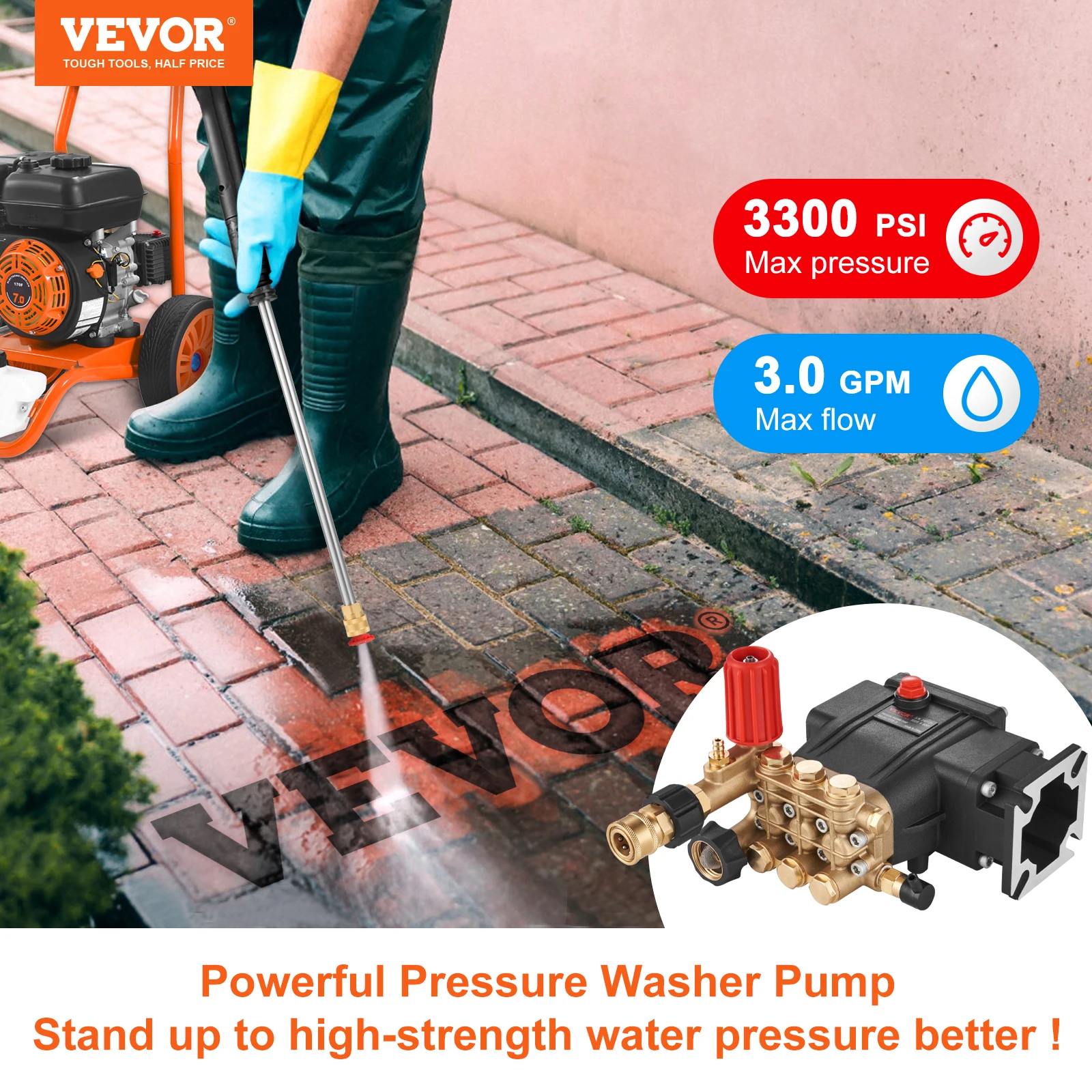 Pressure Washer Pump 3/4GPM Shaft Horizontal Triplex Plunger Replacement Power Washer Pumps Kit Compatible with Simpson