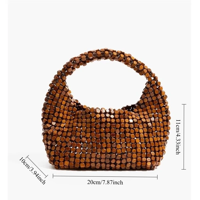 

Dinner women's bag retro niche wooden beaded handbag 2026 new handwoven shoulder messenger bag summer beach bag