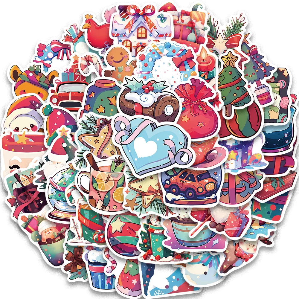 50pcs Funny Chirstmas Gift Stickers for Scrapbooking Noteboard Skateboard Luggage Festival Card Waterproof Laptop Decal