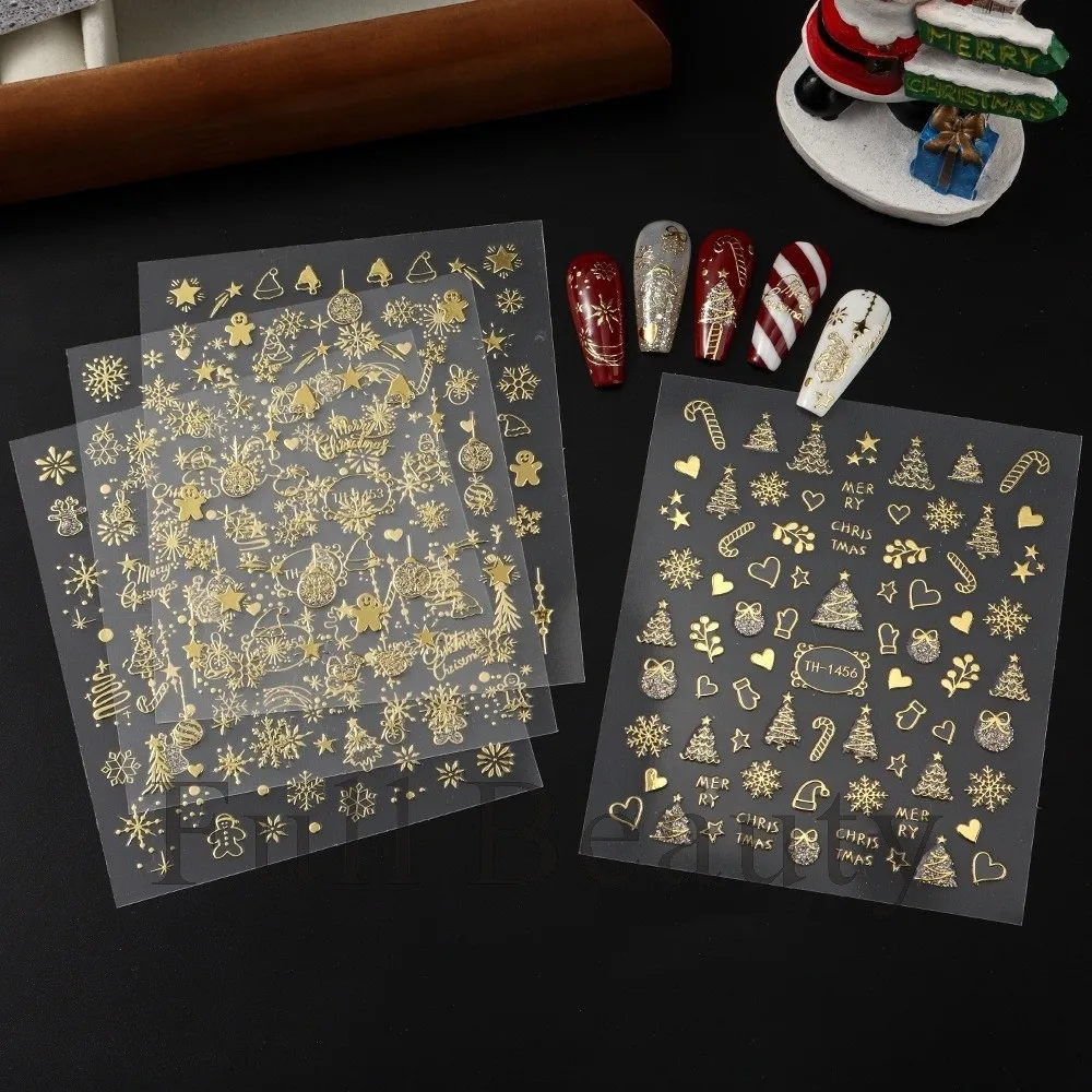 Snowflakes Reflective Glitter Nail Stickers 3D Design Sparkle Christmas Nail Decals Reflective Glitter Stickers Winter Holidays