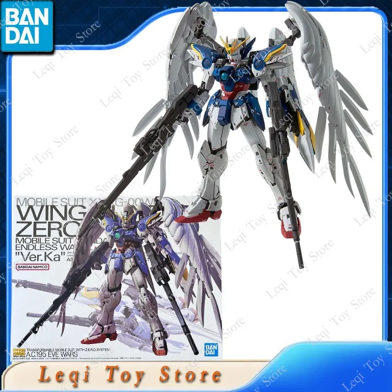 Figuras de Acción Originales de Bandai, MG GUNDAM MOBILE SUIT XXXG-00W0 WING ZERO Ver.Ka, Anime, Regalo, Modelo para Armar, Adornos
