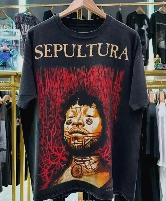 Camiseta punk gótica rock punk y2k top sepultura metal band vintage 90's retro unissex camiseta gola redonda de algodão
