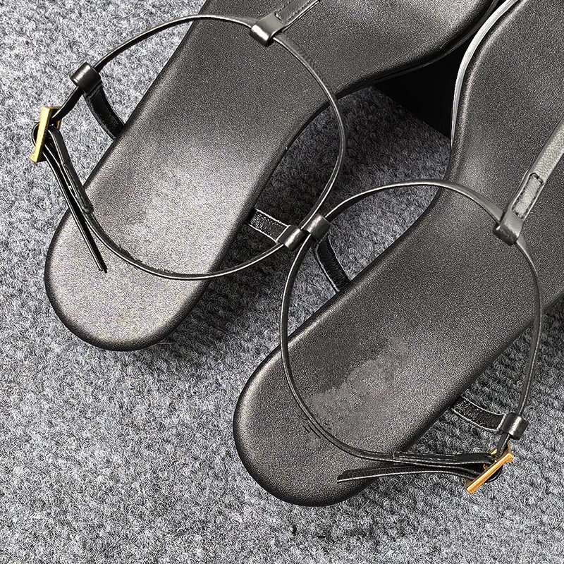 Dave&Di French Elegant Leather Roman Sandals Shoes Women Minimalist Summer Commuter Casual High-heeled Sandals Women