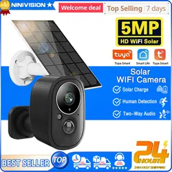 WiFi Mini Camera Outdoor Wireless Solar IP Camera 5MP HD Built-in Battery Video Surveillance Camera Long Time Standby Tuya APP