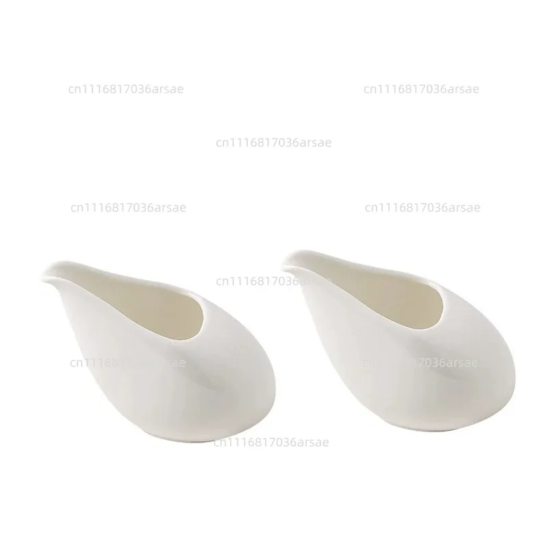 2 Piece Tip Spout Ceramic Coffee Milk Jug Glazed Surface Non-slip Base Gravy White Heat-resistant Steak Juice Bucket Cafe