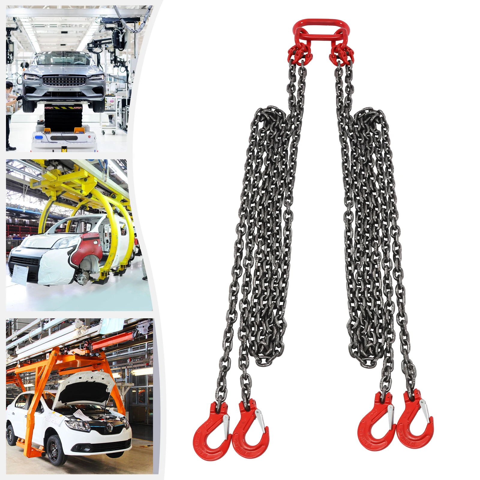 10FT Chain Sling 5/16 Inch *10FT Lift Chain Chain Hoist Lifts with 4 Leg Grab Hooks Used in Mining, Machinery, Ports, Building