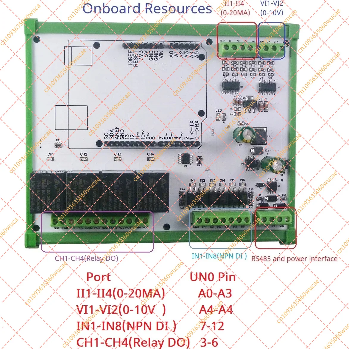 YFMultifunction Expansion Board for UNO R3 PLC RS485 Remote IO Module DC 7-30V 6AI 6DI 4DO ADC Data Acquisition Relay Control DI