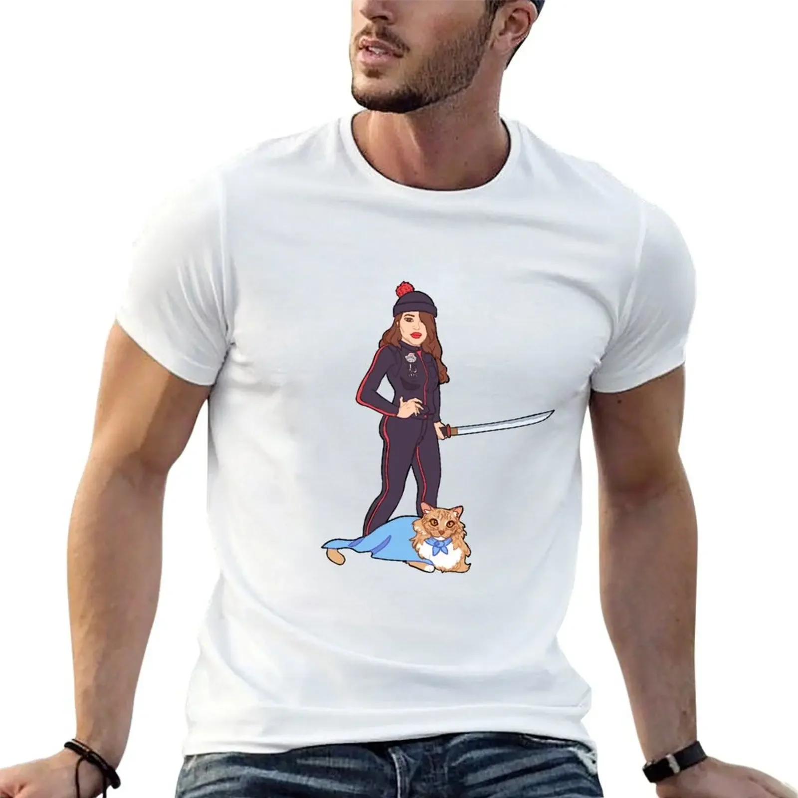 Birthday commissions black jumpsuit with orange cat T-Shirt luxury designer sports fans shirts graphic tee men