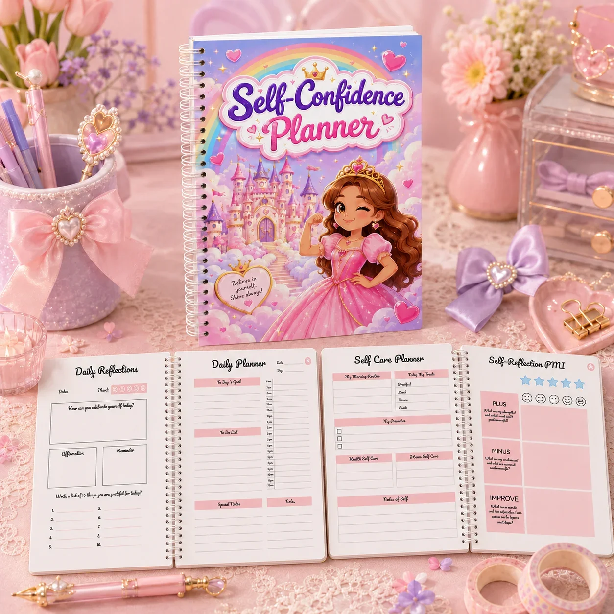 A5 Self Confidence Planner Journal for Positive Affirmations, Personal Growth, Goal Setting and Daily Reflection