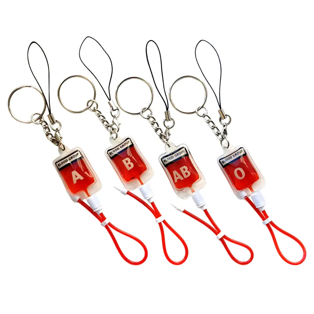 

4 Pcs Blood Type Key Pendant Bags Charm Keychain Stainless Steel Donation Office Cute