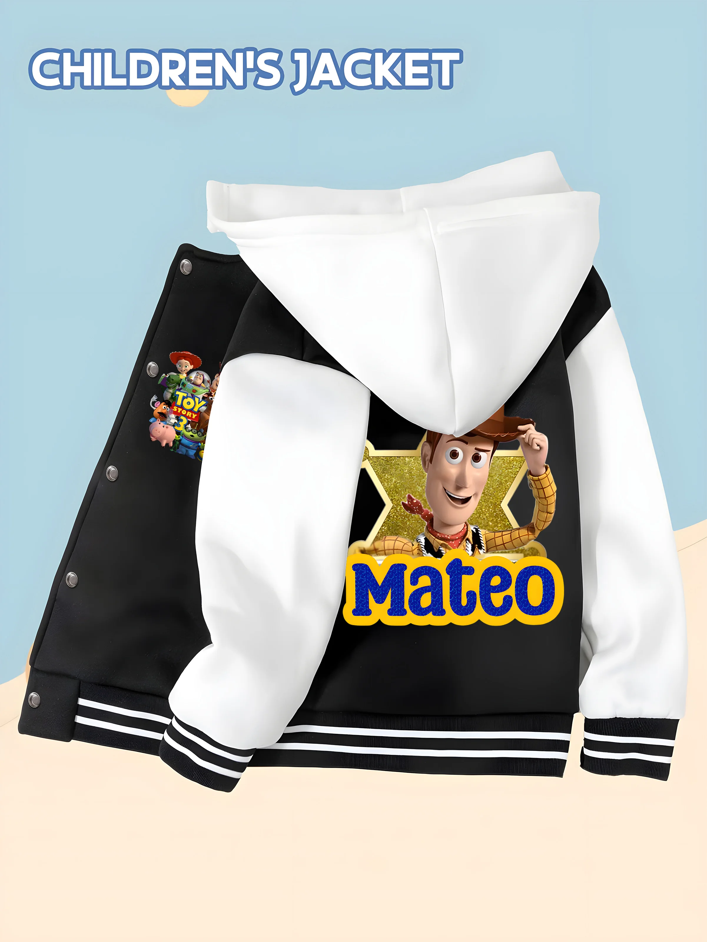 

MINISO Disney Boys' Baseball Jacket Woody exclusive print, unique and meaningful, comfortable fabric for intimate companionship